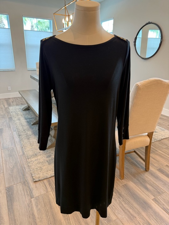 Lilly Pulitzer Black 3/4-Sleeve Dress with Gold Buttons (like new!) - Picture 2 of 3